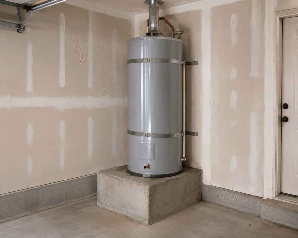 When to Replace Your Water Heater in Arizona, and When to Repair It 1 Empty garage with new water heater installation