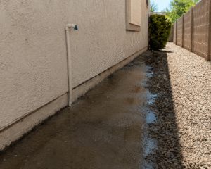 Plumber Casa Grande 25 Wet concrete along the exterior wall of a home, showing slab leak signs