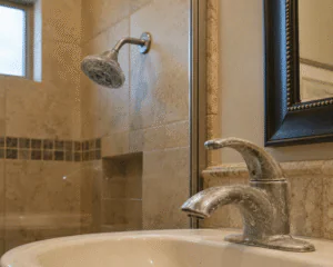 Blog 10 Mineral scale buildup from hard water inside a plumbing fixture